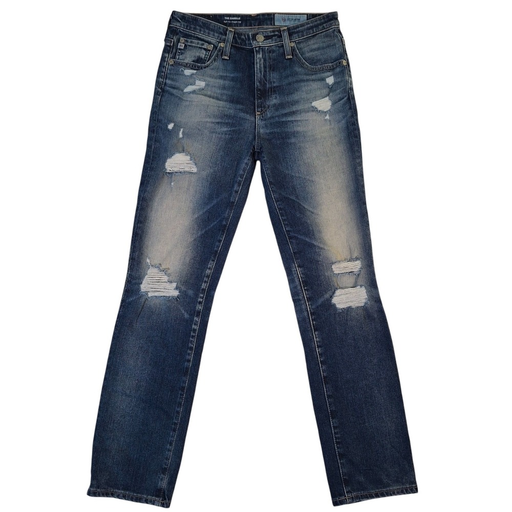 AG The Isabelle Women's Size 26 High-Rise Straight Crop‎ Blue Jeans Distressed